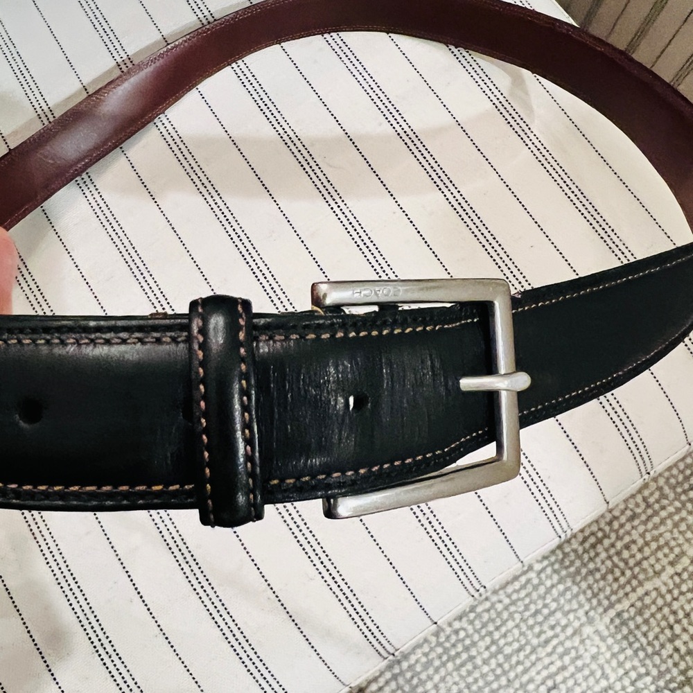 Men's Coach Black Leather Belt silver  Buckle Size 40